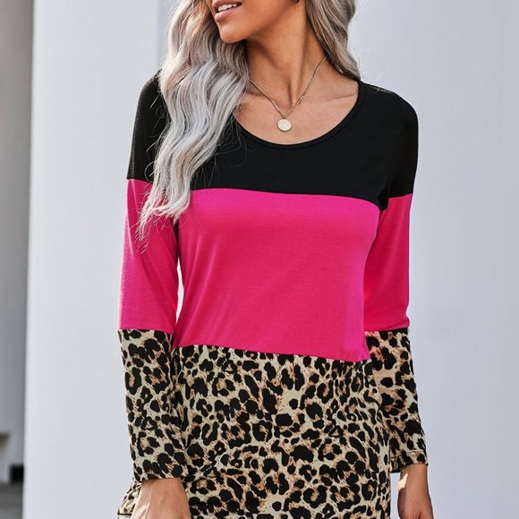 LEOPARD TRIPLE PATCHWORK ROSE COLORBLOCK TOP - Picture 6 of 7